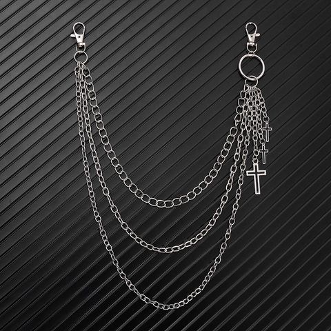 Cadena de Cintura de Metal de Triple Capa Estilo Punk Harajuku Moda Callejera Gótica Colgante de Cruz Cadena de Pantalón Accesorios Joyería Aleación Hierro