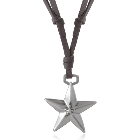 Collana Regolabile in Pelle Sintetica con Ciondolo a Pentagramma Retrò per Uomo Donna Stile Hip Hop in Lega a Forma di Stella
