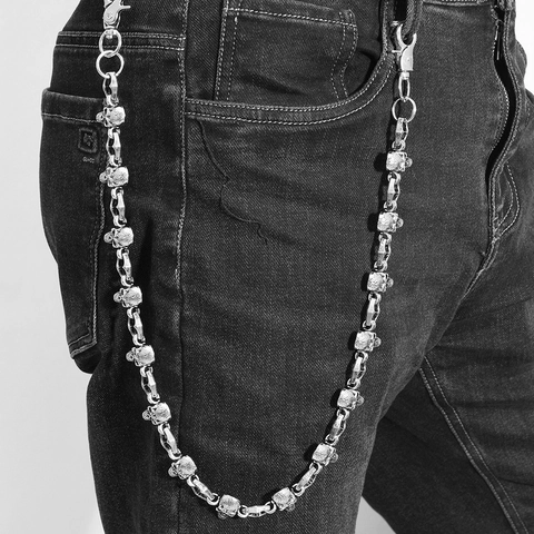 Catena per Pantaloni Punk Gothic con Teschi in Metallo per Uomo Donna Hip Hop Catena per Portafoglio Lega Ferro Argento