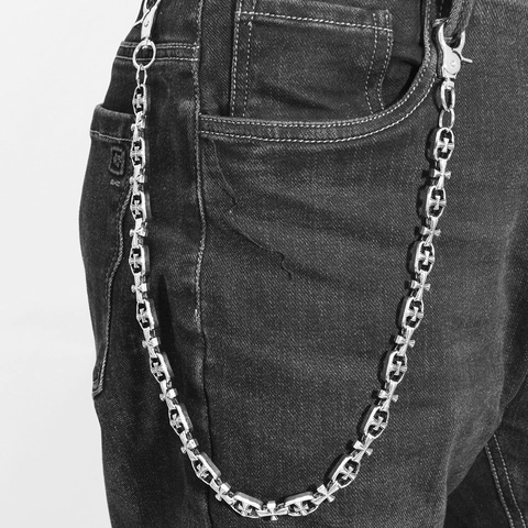Chaîne de Pantalon en Métal Punk Hommes Chaîne de Portefeuille Croix Gothique Avec Fermoir Mousqueton Chaîne de Taille Argent