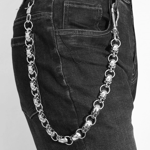 Cadena para Pantalones de Calavera de Aleación Punk Plata Metal Hip Hop Gótico Cadena de Cartera Colgador de Jeans Accesorio de Cinturón Joyería Regalo
