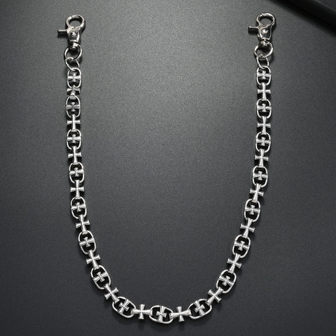 Chaîne de Pantalon en Métal Punk Hommes Chaîne de Portefeuille Croix Gothique Avec Fermoir Mousqueton Chaîne de Taille Argent
