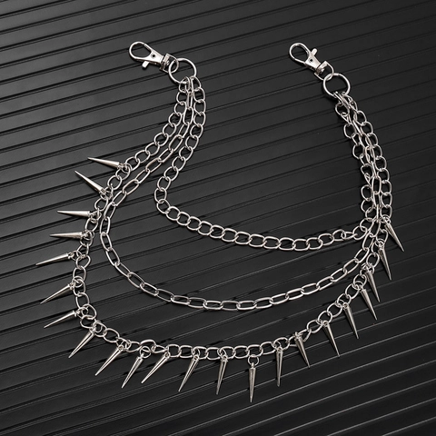 Punk Triple Layer Metal Pants Chain With Alloy Spikes Gothic Hip Hop Waist Belt Chain For Men Women Denim Accessories