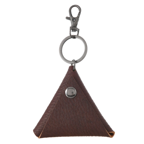 Llavero de Cuero de Vaca Triangular Vintage Monedero Pequeño Grano de Lichi Adorno Colgante para Llaves de Coche Hombre Mujer