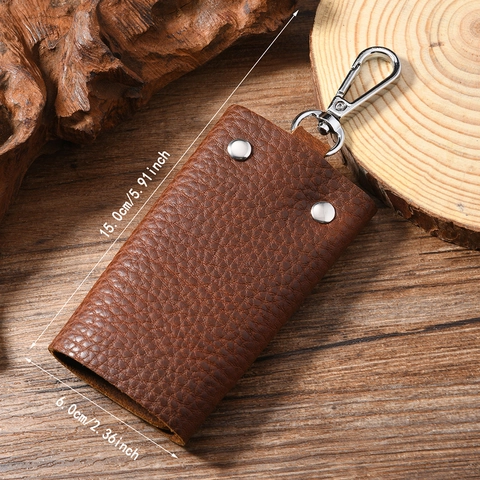 Vintage Rindsleder Schlüsseletui Mit Metallschnalle Litschimuster Schlüsselmappe Tragbarer Schlüssel-Organizer Tasche Für Herren Damen