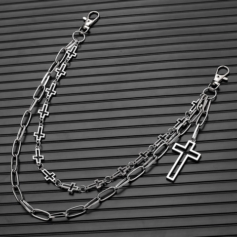 Cadena de Cintura de Doble Capa Estilo Harajuku Hip Hop Con Colgante de Cruz de Metal Cadena de Pantalones Para Hombre Mujer Accesorio Punk Streetwear