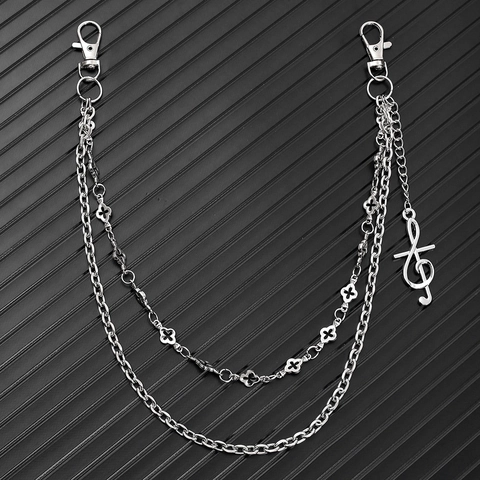 Punk Mehrlagige Metall Hosenkette Mit Musiknote Und Kleeblatt Anhängern Hip Hop Rock Streetwear Schmuck Für Damen Herren