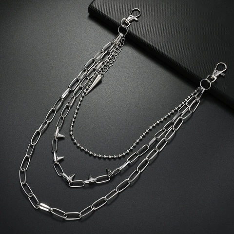 Punk Hip Hop Mehrlagige Metall Taillenkette Silber Hosenkette Mit Spitze Anhänger Rock Gothic Jeans Zubehör Für Herren Damen