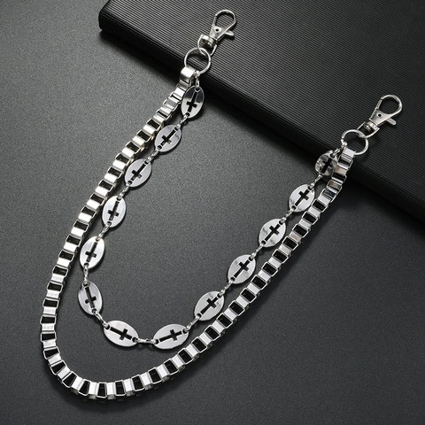 Punk Hip Hop Doppelschichtige Metall Taillenkette Silber Kreuz Hohl Anhänger Hose Kette Streetwear Accessoires Für Damen Herren