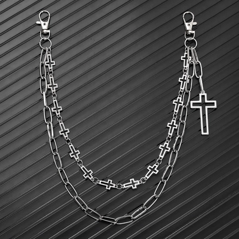 Cadena de Cintura de Doble Capa Estilo Harajuku Hip Hop Con Colgante de Cruz de Metal Cadena de Pantalones Para Hombre Mujer Accesorio Punk Streetwear