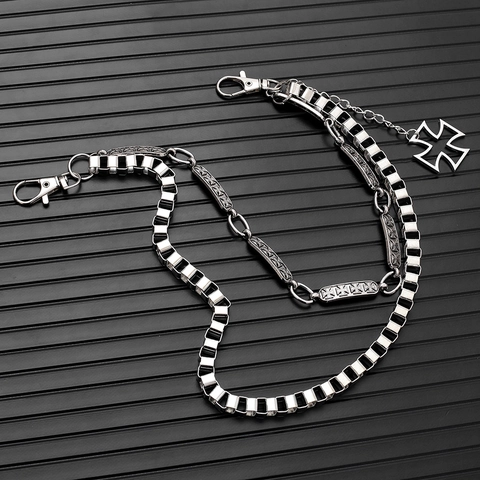 Punk Multilayer Silver Metal Trouser Chain Cross Pendant Hip Hop Jeans Waist Chain Streetwear Accessory For Men Women