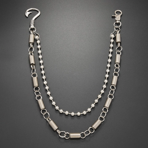 Punk Gothic Meerlaagse Legering IJzeren Tailleketting Voor Heren Dames Zilverkleurige Ronde Kraal Veer Broek Ketting Hip Hop Sieraden