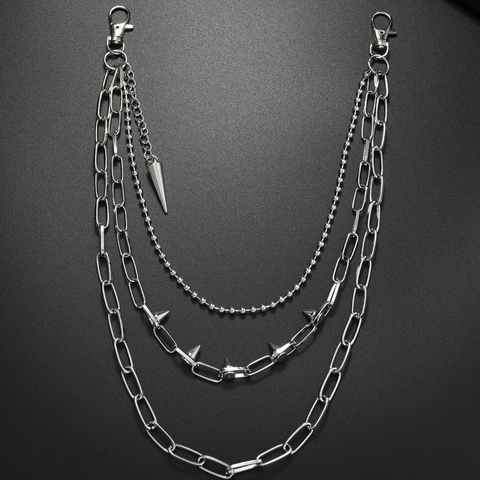 Punk Hip Hop Mehrlagige Metall Taillenkette Silber Hosenkette Mit Spitze Anhänger Rock Gothic Jeans Zubehör Für Herren Damen