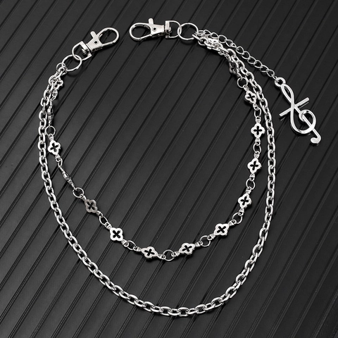 Punk Mehrlagige Metall Hosenkette Mit Musiknote Und Kleeblatt Anhängern Hip Hop Rock Streetwear Schmuck Für Damen Herren