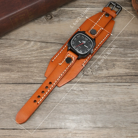 Reloj de Cuarzo para Hombre Vintage Punk con Correa Ancha de Cuero de Vaca Tachuelas Costura a Mano Esfera Cuadrada