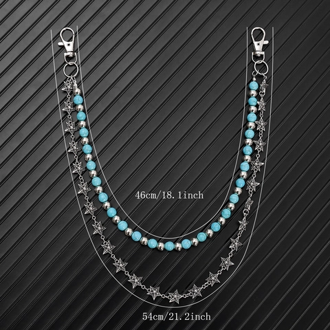 Damen Punk Doppellagig Taillenkette Legierung ABS Perlen Hose Kette Stern Anhänger Mode Silber Metall Gürtel Zubehör