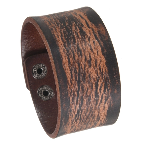 Vintage Herren Handgefertigt Breit Rindsleder Armband Punk Distressed Stil Verstellbar Eisen Druckknopf Armreif Schmuck