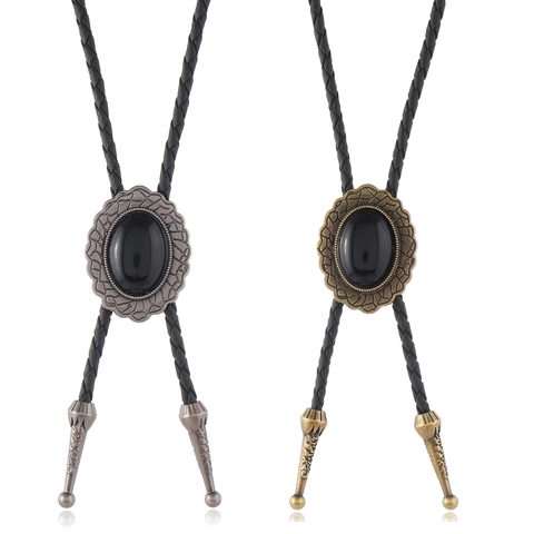 Vintage Western Cowboy Bolo Tie For Men Women PU Leather Braided Cord Necklace Alloy Pendant Adjustable Retro Necktie Jewelry Gift