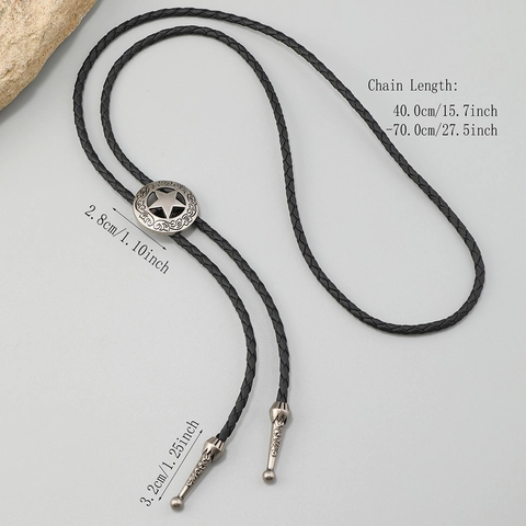 Retro Western Cowboy Bolo-das Vijfpuntige Ster Legering Hanger Gevlochten PU-leren Touw Verstelbare Ketting Voor Unisex