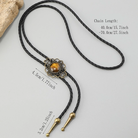 Vintage Western Bolo Tie Voor Mannen Vrouwen Legering Bloem Hanger Met Kunstleer Gevlochten Touw Retro Cowboy Stropdas Sieraden