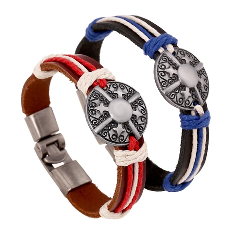 Pulsera de Cuero Trenzado Retro Para Hombres Mujeres Abalorio de Aleación Artesanal Estilo Punk Joyería de Pareja Pulsera Envolvente