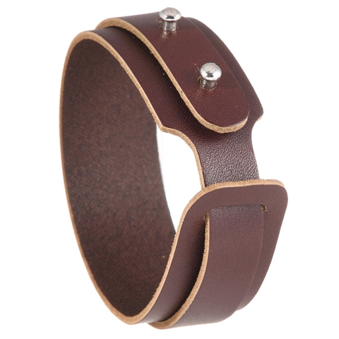 Bracciale Vintage da Uomo in Vera Pelle a Fascia Minimalista a Due Giri Punk Regolabile in Lega con Borchie Gioielli