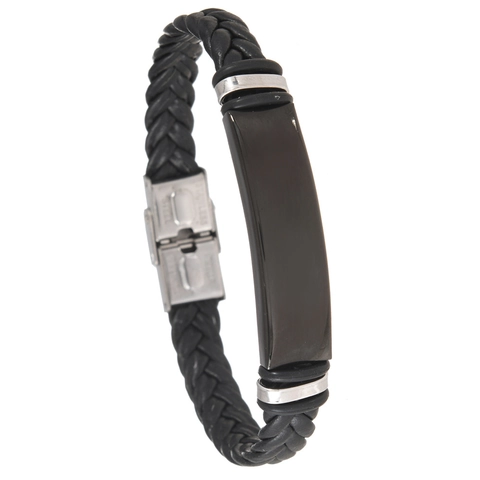 Pulsera de Cuero PU Trenzado para Hombre Cierre de Placa de Metal de Acero Inoxidable Joyería de Moda Informal de Negocios
