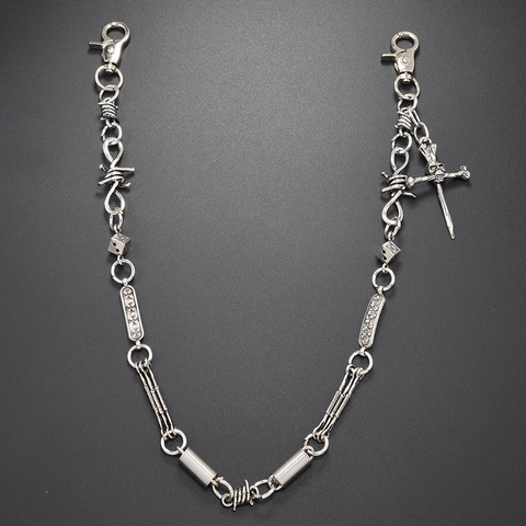 Cadena de Pantalones de Metal Punk Gótico para Hombres Mujeres Cadena de Cartera en Tono Plateado Con Calavera Cruz Dados Alambre de Espino Joyería de Moda