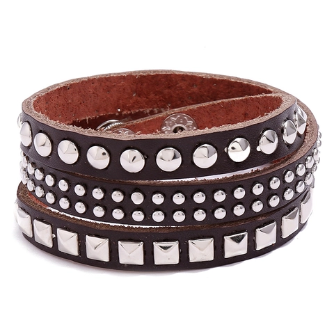 Punk Herren Mehrlagiges Lederarmband Retro Rock Nieten Besetztes Dreifach Gewickeltes Armband Motorradfahrer Zubehör Geschenk