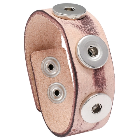 Retro Cowhide Leather Bracelet For Men Wide DIY Snap Button Punk Style Wristband Copper Iron Accents Cuff Jewelry Gift