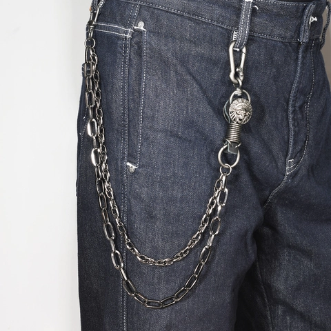 Catena per Pantaloni in Metallo Doppio Strato Retrò Teschio Indiano Punk Hip Hop Jeans Catena per Vita Lega per Uomo Donna