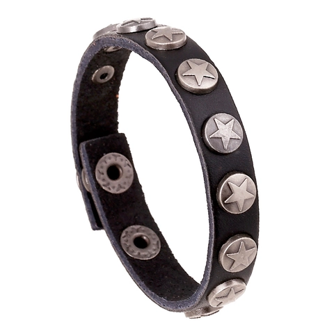 Bracelet en Cuir Véritable Vintage Punk pour Hommes Femmes Réglable Rivet Étoile Clouté Manchette Bangle Mode Hip Hop Bijoux de Main