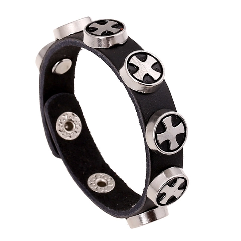 Bracciale Vintage Punk in Vera Pelle di Vacchetta per Uomo Donna Borchie a Croce in Lega Regolabile Rock Biker Gioielli Gotici