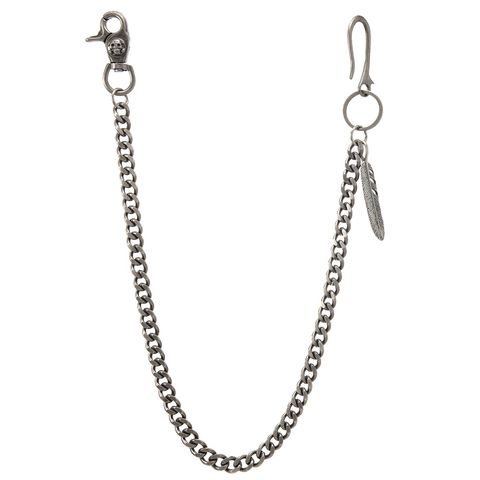 Punk Rock Hip Hop Wallet Chain Retro Piuma Ciondolo Catena da Vita Heavy Metal Catena per Pantaloni Argento Antico Unisex