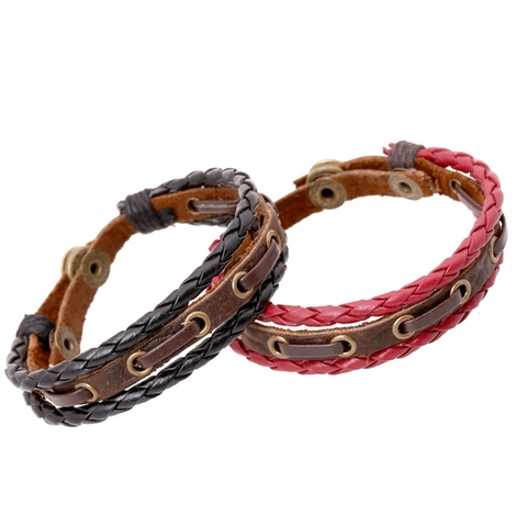 Vintage Mehrlagiges Geflochtenes Echtleder Armband Für Paare Handgefertigt Punk Stil Mit Legierung Metall Anhänger Unisex Schmuck Geschenk