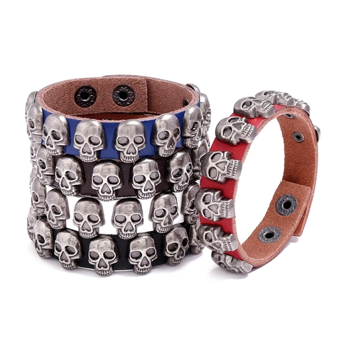 Punk Lederarmband Mit Legierung Totenkopf Nieten Gothic Rock Stil Handgelenkband Für Männer Frauen Verstellbar Vintage