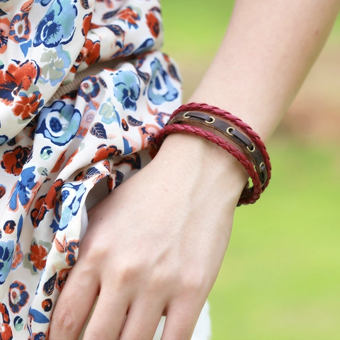 Vintage Mehrlagiges Geflochtenes Echtleder Armband Für Paare Handgefertigt Punk Stil Mit Legierung Metall Anhänger Unisex Schmuck Geschenk