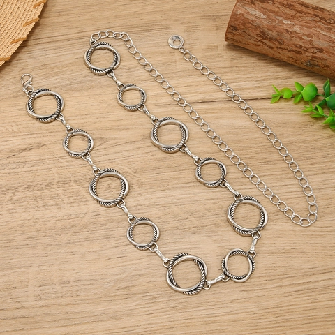 Cintura a Catena in Metallo Tondo Geometrico Bohemien da Donna Catena da Vita Decorativa Argento Regolabile Gioielli Boho