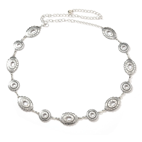Bohemian Ethno Vintage Silber Metall Kette Gürtel Für Damen Verstellbare Hohle Blume Concho Taille Kette Schmuck Zubehör