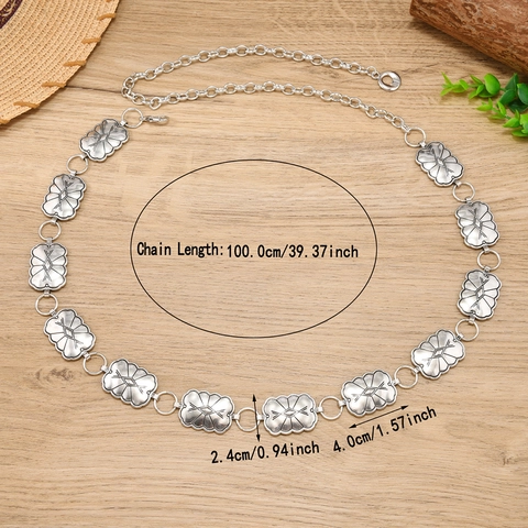 Cintura a Catena in Metallo Argento Vintage per Donna Bohémien Girasole Geometrico Inciso Catena da Vita Regolabile Etnica Hip Hop