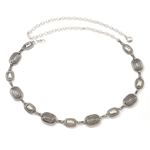 Cadena de Cintura de Metal Bohemia Vintage para Mujer Cinturón de Cadena Plata Antigua Ajustable para Vestido Falda Accesorio