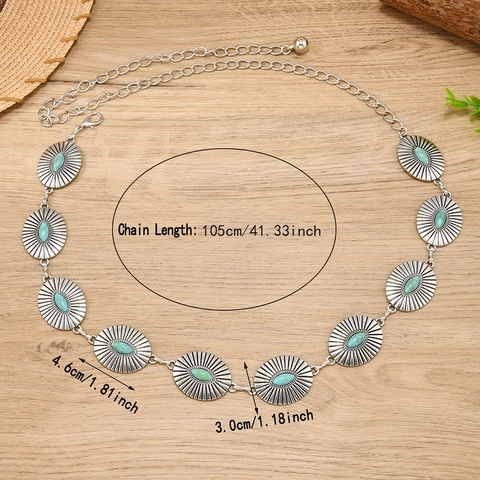 Catenina da Vita Vintage Bohémien in Metallo Argento Con Intarsio di Turchese Motivo a Raggiera per Donna Gioielli per Vestito Casual Jeans