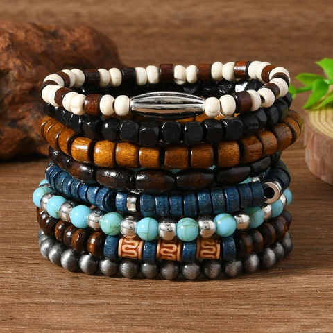 Bohemian Vintage Mehrlagig Holzperlen Armband Kollektion Für Damen Ethnisch Stil Handgefertigt Perlen Armreif Schmuck Geschenk