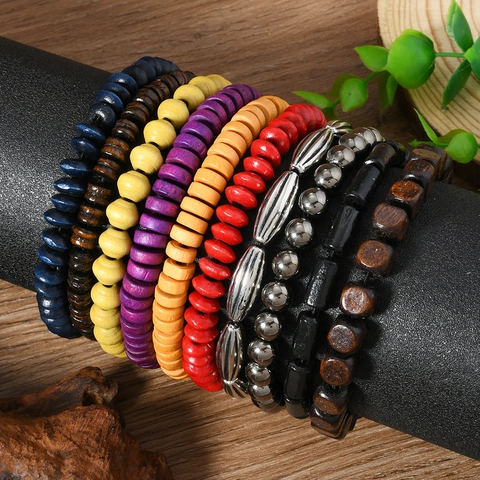 Bohemian Vintage Wooden Beaded Bracelet For Men Women Handmade Ethnic Layered Beaded Jewelry Multilayer Fashion Hand Accessory