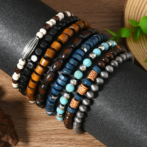 Bohemian Vintage Mehrlagig Holzperlen Armband Kollektion Für Damen Ethnisch Stil Handgefertigt Perlen Armreif Schmuck Geschenk