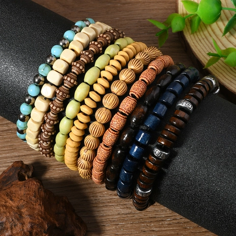 Bohemian Wood Beaded Bracelet Multilayer Ethnic Tribal Style Vintage Jewelry For Men Women Couple Daily Wear