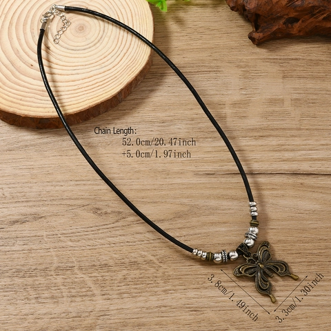 Vintage Böhmische Schmetterling Halskette Aus Kunstleder Damen Verstellbare Handgefertigte Zinklegierung Retro Schmuck