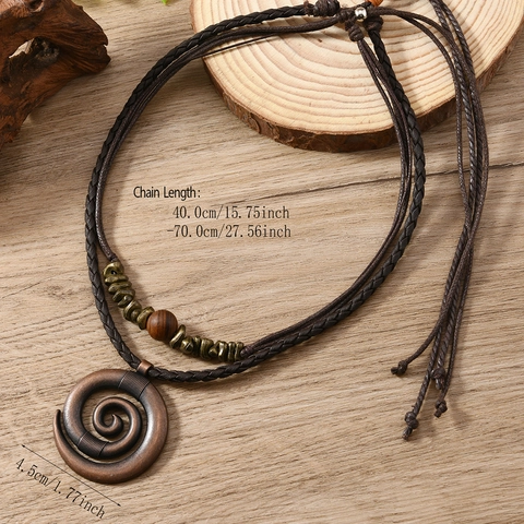 Collana in Pelle Bohemian Vintage per Donna Ciondolo a Spirale Tribal Fatto a Mano Collana con Corda Regolabile Gioielli Etnici da Spiaggia