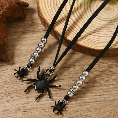Collana Pendente Ragno Nero Gothic Lega di Zinco Cordino in Ecopelle Punk Gioielli per Festa di Halloween Donna