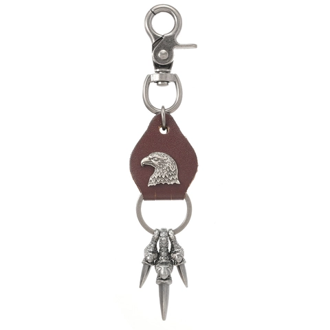 Vintage Punk Eagle Head Cowhide Keychain Retro Zinc Alloy Claw Pendant Backpack Charm Rock Style Accessory For Men Women